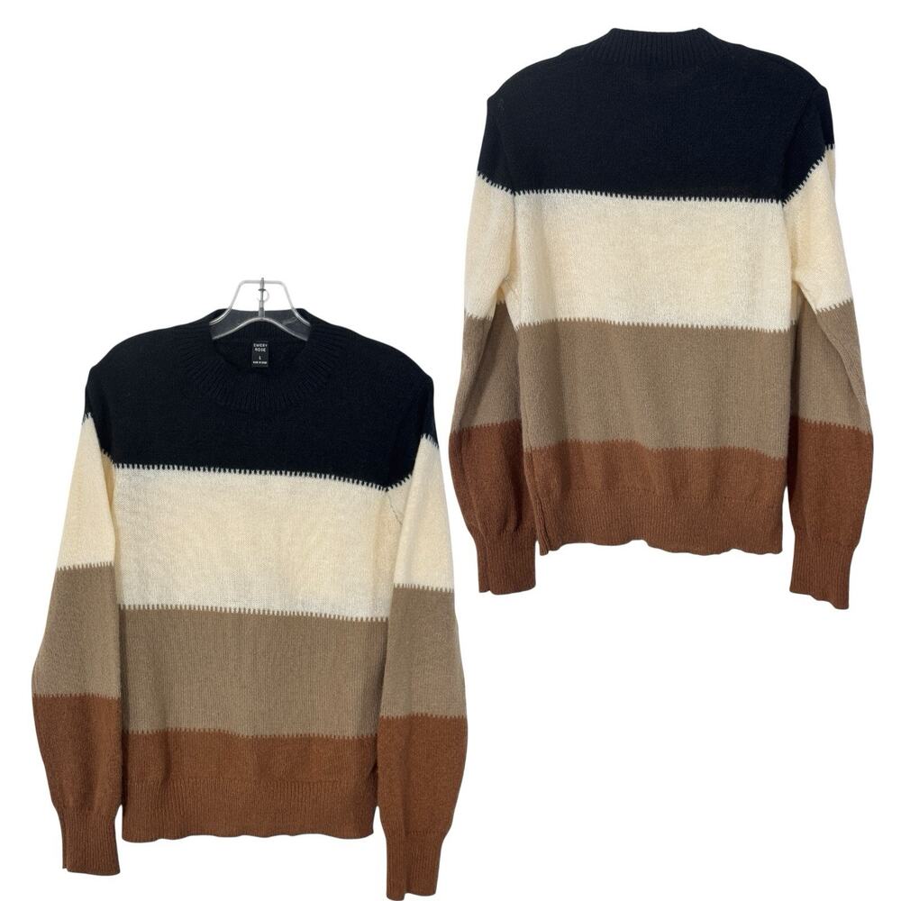 Striped Colorblock Pullover Sweater L Fuzzy Lightweight Knit